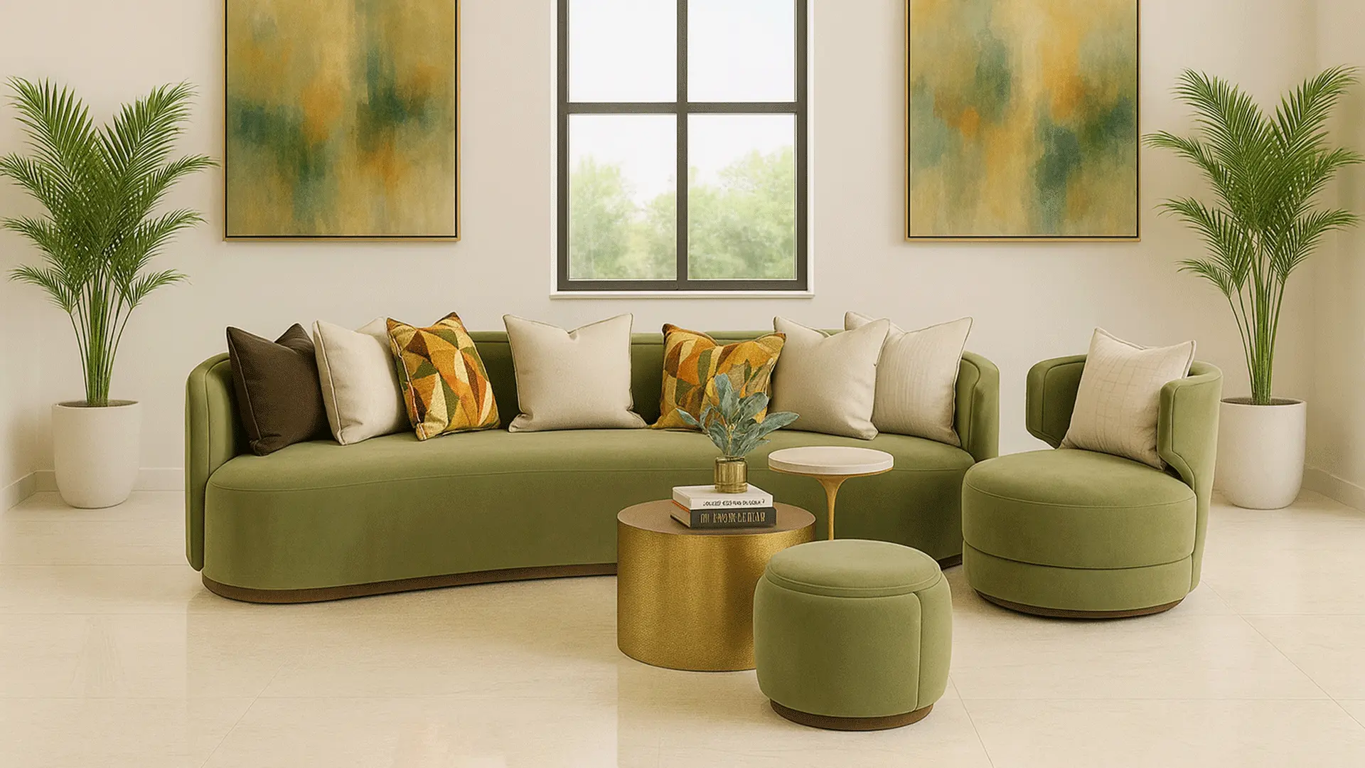 كنبة مخملية منحنية